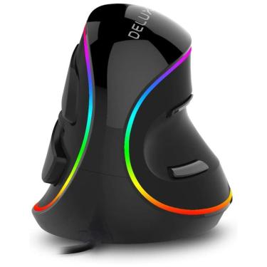 Imagem de Mouse Ergonômico Vertical com Fio Reduz a Tensão do Pulso, 800, 4000 DPI 6 Botões, DELUX M618Plus RGB, Preto