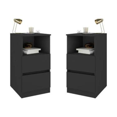 Imagem de Kit 2 Mesas de Cabeceira 38,5cm 2 Gavetas Multimóveis MP4501, Preto