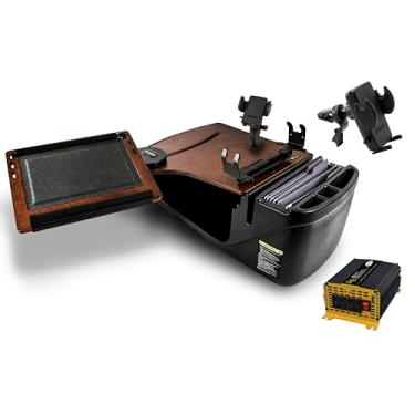 Imagem de AutoExec AE-RDFS-PI-PS-PM-VC-21M Mesa de alcance do banco dianteiro do carro e estação de trabalho portátil com inversor de potência de 400 watts, suporte para impressora, suporte para telefone e