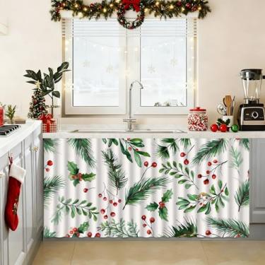Imagem de Cortina de Natal para lava-louças 71 cm L x 129 cm C Saia de pia para banheiro, cozinha, lavanderia, casa, rústico, casa de fazenda, decoração de Natal, saia de mesa de professor, privacidade