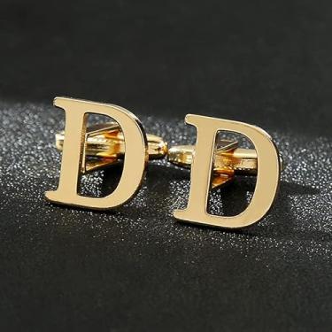 Imagem de Abotoaduras masculinas clássicas de ouro BLC273-P, Letter D, Ferro, Sem Pedra Preciosa