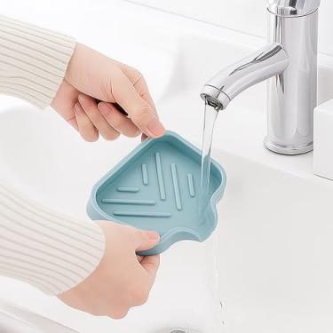 Imagem de Saboneteira de silicone com bico de drenagem, suporte de sabão antiderrapante para banheiro e cozinha, bandeja organizadora de pia para esponja, sabonete, lâmina, perfeita para bancadas e borda da pia