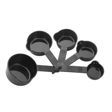 Imagem de Conjunto de 5 copos medidores de plástico, copos empilháveis com alça, preto, incluindo 5 copos medidores (1/8, 1/4, 1/3, 1/2, 1 xícara), utensílios de cozinha para cozinhar e assar.