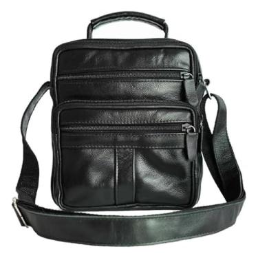Imagem de Shoulder Bag Masculina Couro Natural 014 – Bolsa Transversal Pequena, Resistente e Sofisticada, Ideal para Presentear, Uso Urbano, Eventos e Rotina Profissional (Preto)