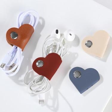 Imagem de 8 peças organizador de cordão de coração, alças de cabo para fone de ouvido, prendedor de fio de fone de ouvido, enrolador de fones de ouvido para viagens de escritório em casa