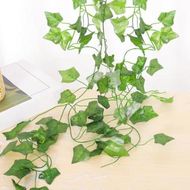 Imagem de 2 peças de folhas verdes artificiais de ratã para pendurar plantas falsas para jardim, festa de casamento, decoração de casa, folha de hera