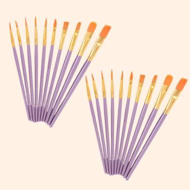 Imagem de Pacote com 20 pincéis de tinta a óleo, cerdas sintéticas, cabo de plástico, kit de pincéis para artistas, pontas multiformas, cabo longo, detalhes finos (violeta)