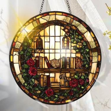 Imagem de Apanhador solar de acrílico colorido, decoração de janela para pendurar livros com design de vitral impresso, apanhador de sol, arte de parede de arco-íris, ideia de presente e ornamento de jardim