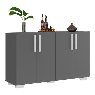 Imagem de Aparador Buffet 4 Portas Com Pés Quadrados Viena V3607 Grafite/Branco Grafite/Branco