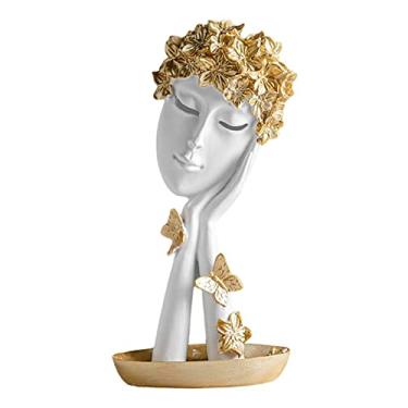 Imagem de SM SunniMix Estátua de pensador de rosto feminino, estatueta de arte artesanato máscara ornamentos escultura de presente personagem para estante de mesa decoração de presente de quarto, branco