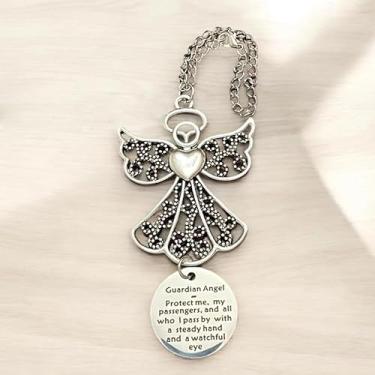 Imagem de Ornamentos pendurados com asas de anjo para espelho retrovisor de carro, pingente de metal com asas de anjo da guarda, pingente de espelho retrovisor, decoração para amantes, família, presentes