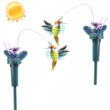 Imagem de Estaca de jardim de beija-flor, 2 peças de estacas de jardim de beija-flor esvoaçantes, decorações solares à prova d'água para jardim, passarelas, gramado, pátio