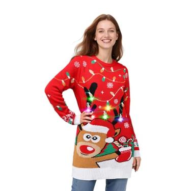 Imagem de SOMSOC 3 peças de vestido de Natal feio que acende para mulheres, pulôver de rena de LED 2025, roupa divertida de festa de Natal