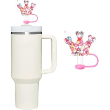 Imagem de Capa de palha de coroa rosa para copo Stanley Cup 850.5 g/1,134.0 g, canudo de silicone fofo, protetores para copos Stanley acessórios de 10 mm para meninas e mulheres, canudos reutilizáveis