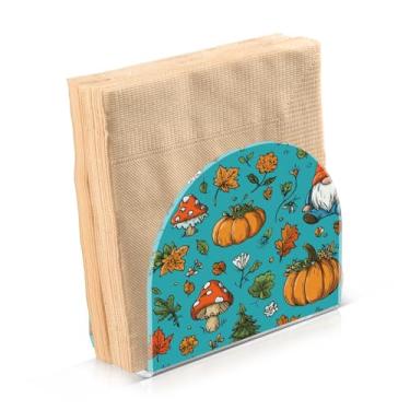 Imagem de Blueangle Pacote com 2 abóboras, girassóis, gnomos, porta-guardanapos – decoração de mesa acrílica à prova de vento para cozinha e casa, dispensador de lenços de férias com porta-guardanapos verticais