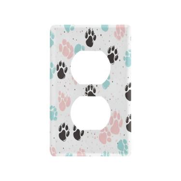 Imagem de Blueangle Placa de parede Doodle Dog Paw Duplex Outlets, tamanho padrão, placas de cobertura de tomada elétrica de 1 gangue para decoração de quarto de escritório em casa, 4,53 x 2,76 polegadas (121)