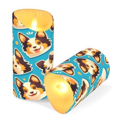 Imagem de ATTX Pacote com 2 velas sem chama com cara de lobo de desenho animado – Velas de pilar de LED de 7,6 cm x 15 cm com controle remoto e temporizador para casa, casamento, decoração de acampamento #465