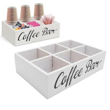 Imagem de Depisuta Organizador de Estação de café para Bancada, Cesta de Armazenamento de Suporte de Cápsulas de café de Madeira Com Divisórias, Organizador de Armazenamento de Condimentos de chá, (Branca)