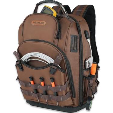 Imagem de WELKINLAND - Mochila HVAC com 70 bolsos, mochila de ferramentas para eletricista resistente, mochila de ferramentas de fundo rígido para homens, mochilas de ferramentas à prova d'água para homens