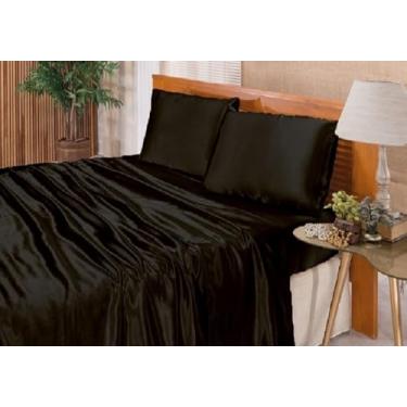 Imagem de Confecções Elba, Jogo De Lençol Casal Padrão Cetim Seda Alto Brilho 4 Peças Cor:Preto