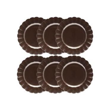 Imagem de Jogo 6 Pratos Rasos Porcelana Oxford Flora Anis 27,5 Cm: Marrom Metalizado