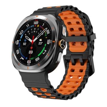 Imagem de VEVEL Pulseira marinha para Samsung Galaxy Watch Ultra, 47 mm, acessórios esportivos, pulseira correa de silicone para Galaxy Watch7 ultra 47 mm (preto e laranja)