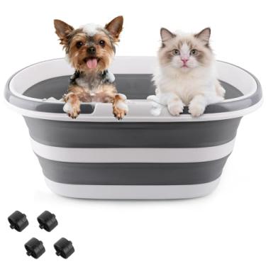 Imagem de Balde dobrável extra grande de 35 L com alças e rodas, lavatório de plástico para animais de estimação, banheira para cachorros, gatos, cesto de roupa dobrável, organizador de roupas, trailer