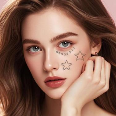 Imagem de Pacote com 20 joias de rosto de coração e estrela, adesivos autoadesivos para olhos, maquiagem, corpo, cabelo, pedras em pau, acessórios de festa, decoração facial feminina