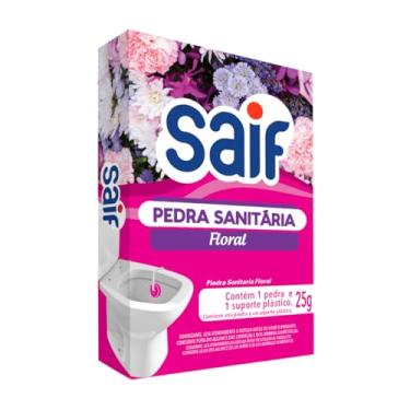 Imagem de Pedra Sanitária Floral Saif 25G, Desodorizador Sanitário Perfumado, Rosa, Rende Até 180 Descargas, Contém 1 Pedra E 1 Suporte Plástico
