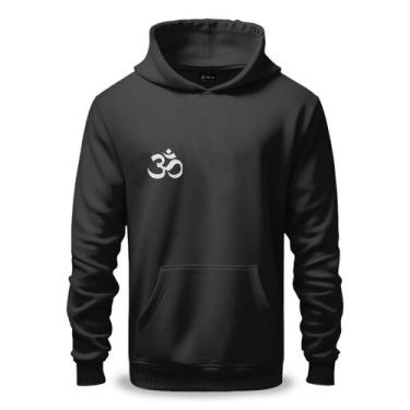 Imagem de Moletom Unissex Canguru Algodão e Poliéster Estampa Om Branco Meditaçã