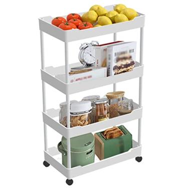Imagem de Carrinho de armazenamento fino de 4 camadas, rack utilitário deslizante com rodas, organizador de montagem fácil para banheiro, cozinha, lavanderia, quarto - solução versátil para prateleiras