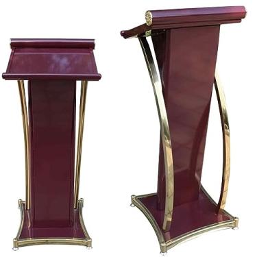 Imagem de Pódio curvo, pódio para sala de aula, pódio de púlpito portátil, púlpito de aço inoxidável, recepção móvel, mesa de serviço, base estável de aço, titânio vermelho