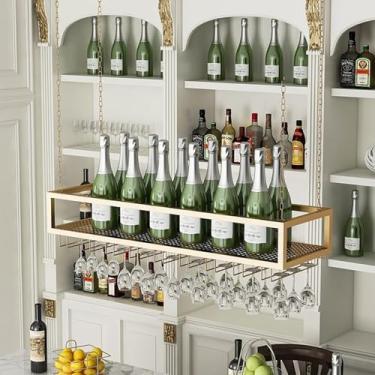 Imagem de Rack de teto para copos de vinho, armário suspenso de metal, prateleira flutuante de bar industrial, rack de garrafa de vinho ajustável em altura, rack de armazenamento de copo de vinho para