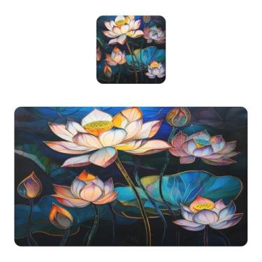 Imagem de Burbuja Conjunto de 4 jogos americanos Lotus para mesa de jantar, tapetes de mesa de PVC à prova d'água antiderrapantes resistentes ao calor, fáceis de limpar, 30 x 45 cm