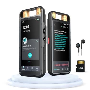 Imagem de Gravador de voz AI com reprodução e tela sensível ao toque – Gravador de voz digital de 80 GB com transcrição/tradução em tempo real, resumo inteligente e cancelamento de ruído para reuniões