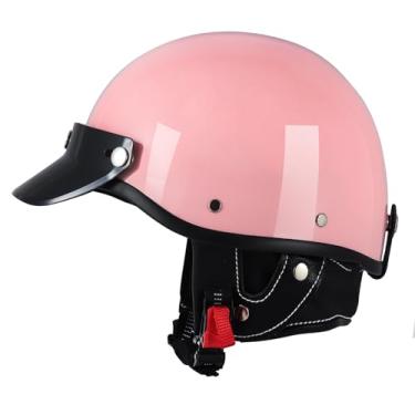 Imagem de Meio capacete de motocicleta, retrô, rosto aberto, metade do escudo, capacete de motocross para ciclismo, motocross, cruiser, scooter, helicóptero masculino e feminino, aprovado pelo DOT (rosa, grande