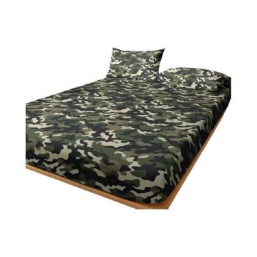 Imagem de Lençol Ajustável Com Estampa Camuflada Verde Para Quarto, Colcha, Roup