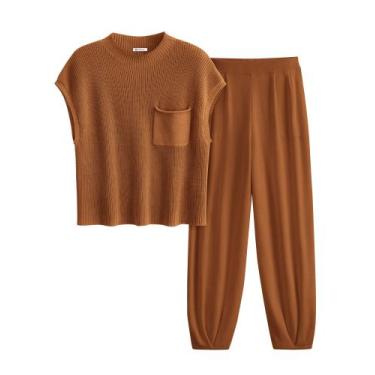 Imagem de Conjunto de Moletom PRETTYGARDEN Marrom em Malha Dois Peças XL