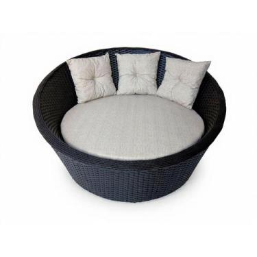 Imagem de Poltrona Chaise 1.55 em Alumínio Fibra Tabaco Almofada Linhão Bege Par