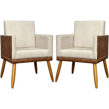 Imagem de Kit 2 Poltronas Decorativas Lis Corino e Pé Palito 30cm - Bege Suede Corino