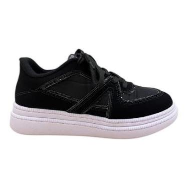 Imagem de Tenis Feminino Moleca Casual Conforto Amarração Plataforma Detalhe Brilho Colorido 5816.108 Preto-Feminino