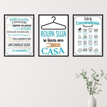 Imagem de Kit 3 Quadros Decorativos Lavanderia Azul