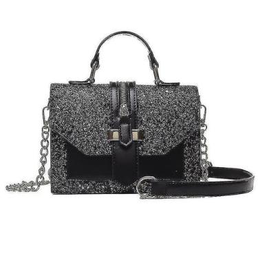 Imagem de Bolsas femininas pu fire lantejoulas bolsa preta - HUOGUO