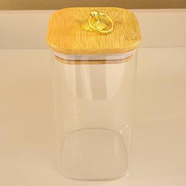 Imagem de Pote de Vidro Quadrado Hermético 750ml com Tampa de Bambu e Puxador Do