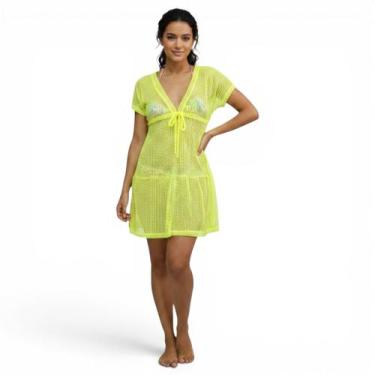 Imagem de Saída De Praia/ Vestido Em Renda Arrastão Moda Verão - Corpo dourado m