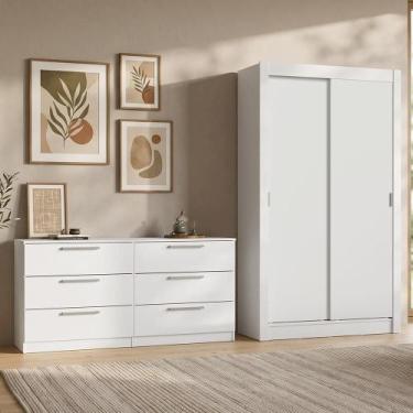 Imagem de Conjunto Quarto Solteiro com Guarda-Roupa 2 Portas e Cômoda Branco Mad
