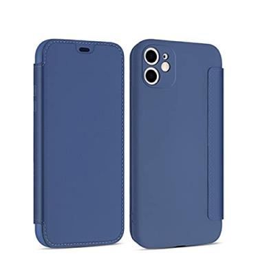 Imagem de Capa de silicone líquido de couro flip para iphone 12 13 11 Pro Max X XR XS 14 8 7 Plus SE 2020 Capa de cartão de proteção de lente, azul, para iphone 13ProMax