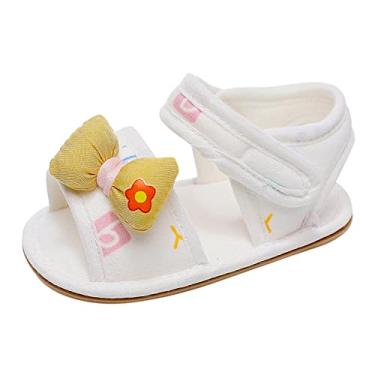 Imagem de Beziun Sandálias rasteiras para bebês meninas com laço, bico aberto, sapatos para primeiros passos para o verão, Amarelo, 6-12 meses