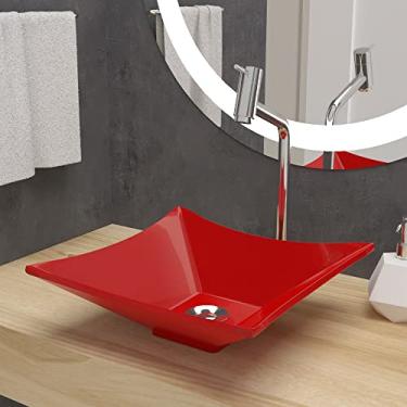 Imagem de Cuba Pia De Apoio Vermelha Quadrada 34x34cm Opala Para Banheiro Beltempo