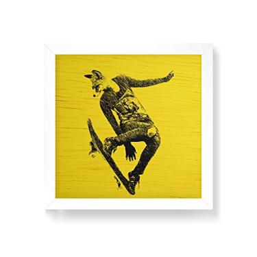 Imagem de Arte Maníacos Quadro decorativo com moldura caixa branca em Madeira - Raposa Skate - 30x30cm